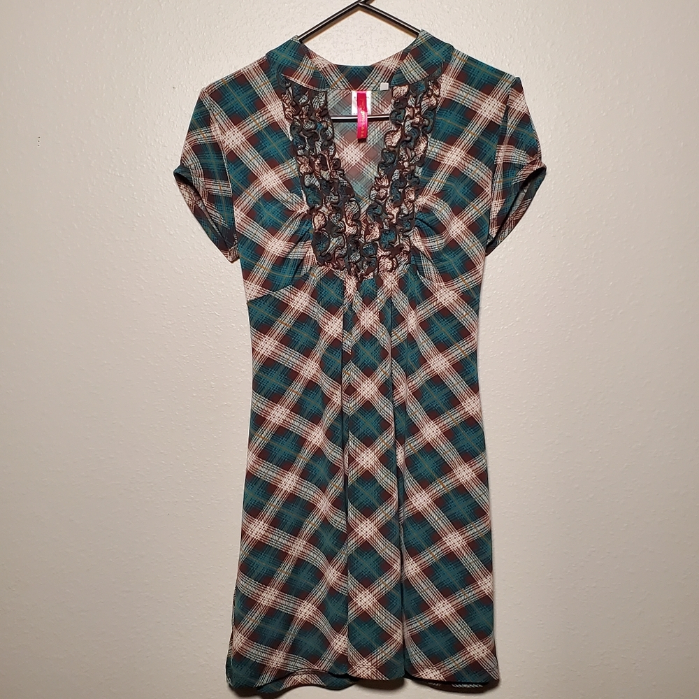 HeartSoul turquoise plaid mini dress